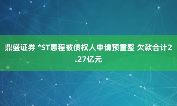 鼎盛证券 *ST惠程被债权人申请预重整 欠款合计2.27亿元