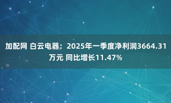 加配网 白云电器：2025年一季度净利润3664.31万元 同比增长11.47%