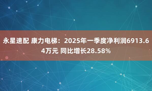 永星速配 康力电梯：2025年一季度净利润6913.64万元 同比增长28.58%